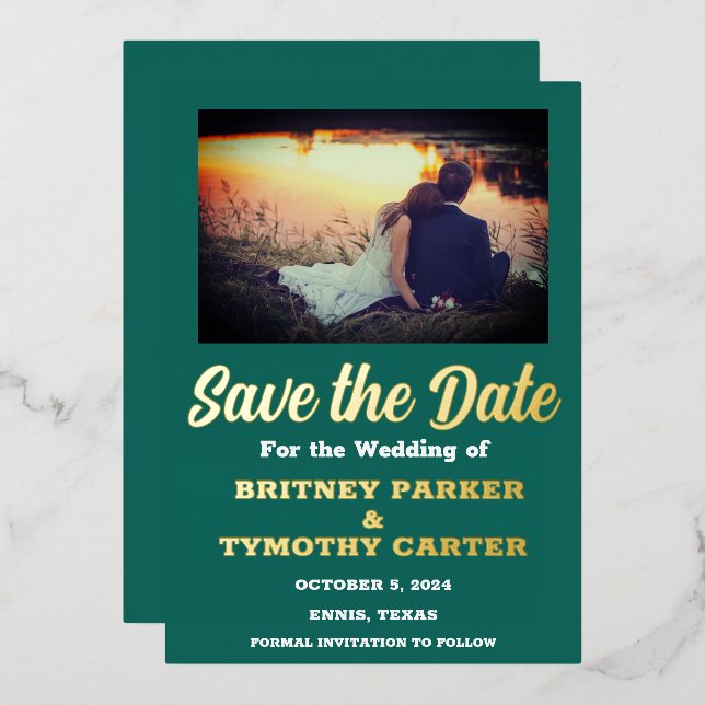 Invitation En Aluminium Photo de code QR moderne Emerald Green Mariage (Recto/Verso)