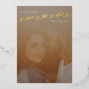Invitation En Aluminium Photo de collégiens amoureux en or Save The Date