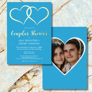 Invitation En Aluminium Photo de couple Minimal Two Hearts French Blue pou