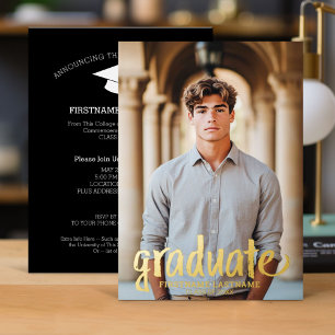 Invitation En Aluminium Photo de fin d'études - Script rustique avec Grad