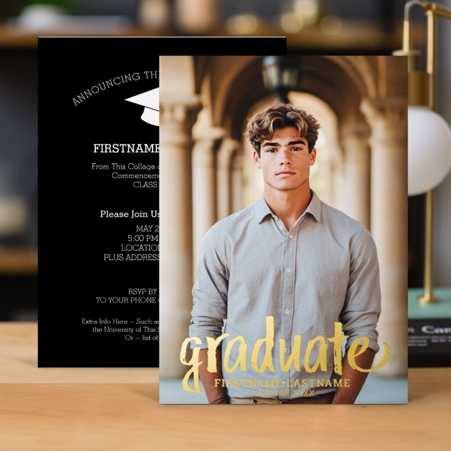 Invitation En Aluminium Photo de fin d'études - Script rustique avec Grad  (Graduation Invitation)