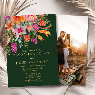 Invitation En Aluminium Photo de fleurs tropicales colorées Mariage vert