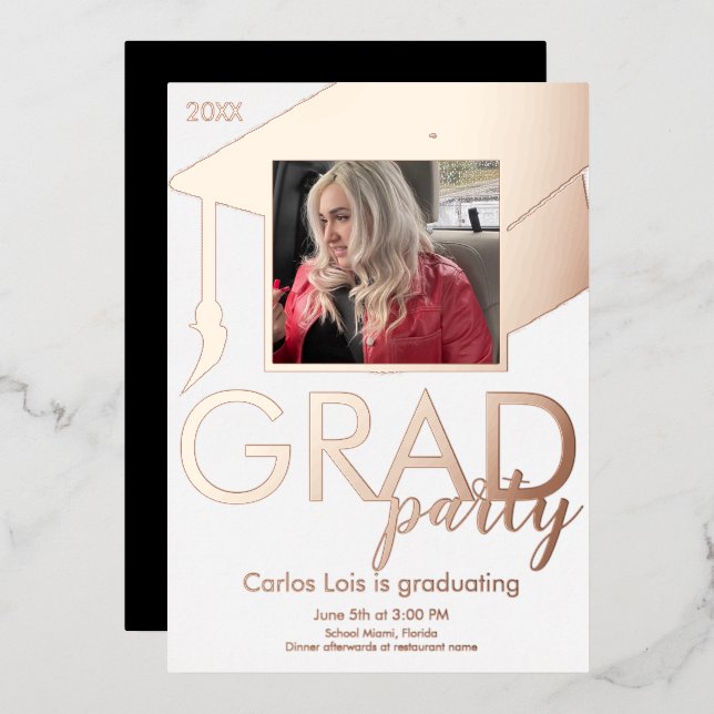 Invitation En Aluminium Photo de la fête de la casquette de graduation (Recto/Verso)