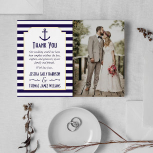 Invitation En Aluminium Photo de mariage avec ancre rayée de marine et de 
