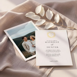 Invitation En Aluminium Photo de mariage avec monogramme de vigne florale