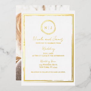 Invitation En Aluminium Photo de mariage moderne glamour or bordure tendan