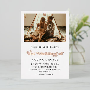 Invitation En Aluminium Photo de mariage rétro élégant rose gold