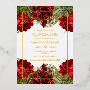 Invitation En Aluminium Photo de Quinceañera aux roses vintage Bourgogne e