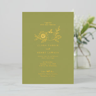 Invitation En Aluminium Photo de tournesol citrouille vert olive feuille d