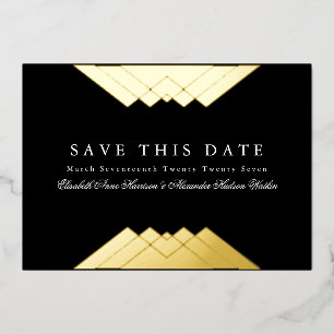 Invitation En Aluminium Photo Deco Noir Géométrique Or Save the Date