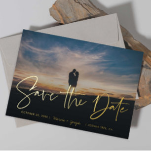 Invitation En Aluminium Photo d'écriture manuscrite d'or moderne Enregistr