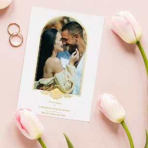 Invitation En Aluminium Photo d'effet d'arche dorée de mariage élégant