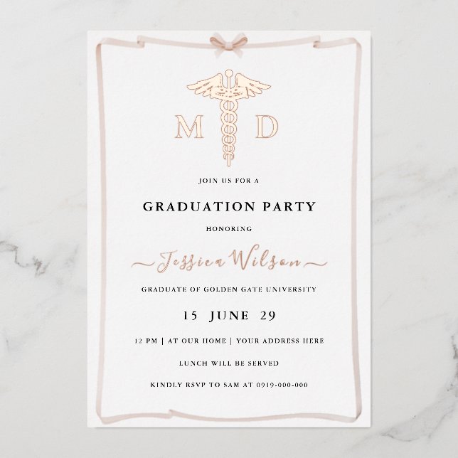 Invitation En Aluminium Photo d'études supérieures MD RN Caduceus (Recto)