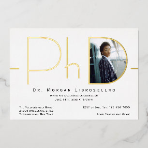 Invitation En Aluminium Photo d'or moderne Doctorat Graduation Foil Invita
