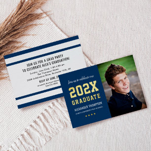 Invitation En Aluminium Photo du Graduate Navy Gold Graduation Party 2023