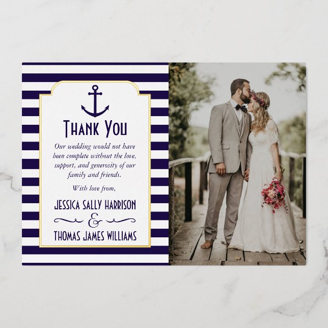 Invitation En Aluminium Photo du Mariage d'Ancre de la marine nautique et  (Recto)