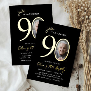 Invitation En Aluminium Photo élégant de 90e anniversaire avec surprise en