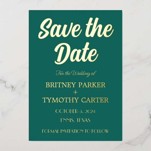 Invitation En Aluminium Photo Emerald Green Script Mariage de code QR mode (Recto)