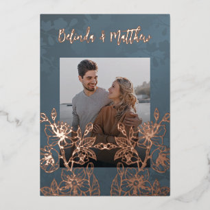 Invitation En Aluminium Photo Floral Line Art Rose Gold Mariage