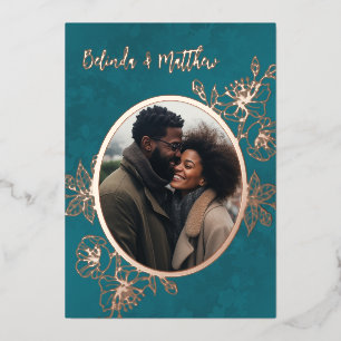 Invitation En Aluminium Photo Floral Line Art Rose Gold Mariage