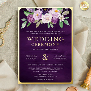 Invitation En Aluminium Photo Florale Violette Mariage Indien Or
