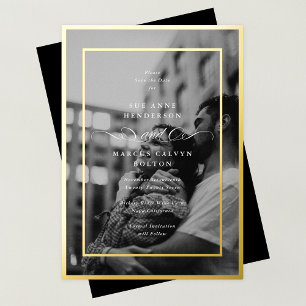 Invitation En Aluminium Photo Formelle Gold Frame Wedding Enregistrer La D