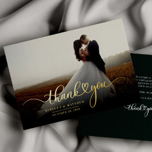 Invitation En Aluminium Photo Lettré à la main Merci Mariage or