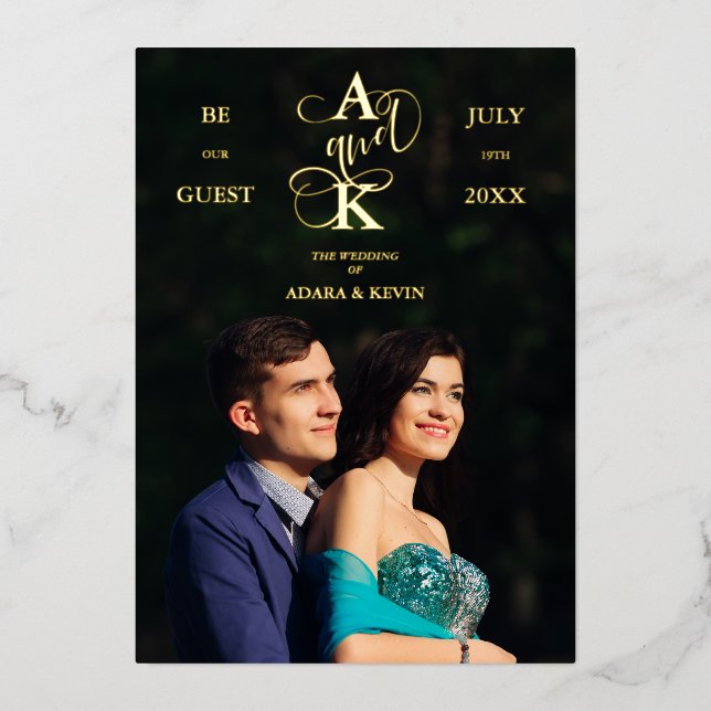 Invitation En Aluminium Photo Luxury Real Golden Fancy Calligraphy (Recto)