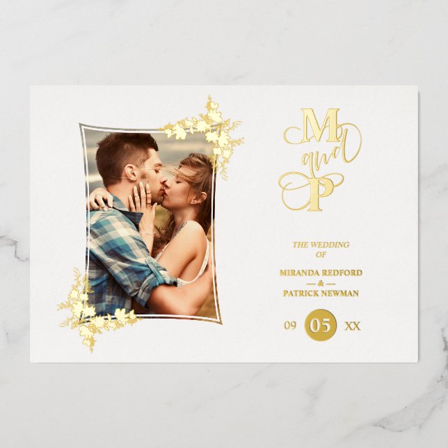 Invitation En Aluminium Photo Luxury Real Golden Modern Botanique Cadre (Recto)