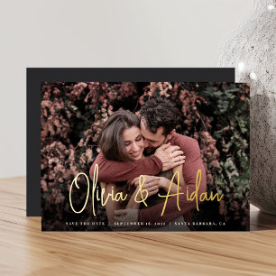 Invitation En Aluminium Photo manuscrite moderne Enregistrer la date