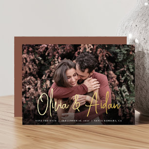 Invitation En Aluminium Photo manuscrite moderne Enregistrer la date