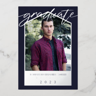 Invitation En Aluminium Photo Marine Blue Silver Foil