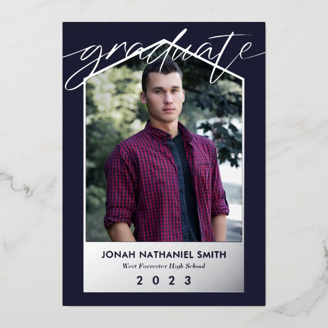 Invitation En Aluminium Photo Marine Blue Silver Foil (Recto)