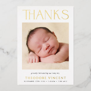 Invitation En Aluminium PHOTO MERCI serif moderne police nouveau bébé