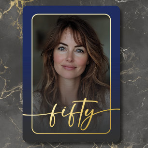 Invitation En Aluminium Photo minimaliste bleue moderne Cinquantième anniv