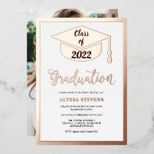 Invitation En Aluminium Photo minimaliste de graduation rose moderne