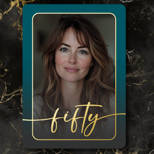 Invitation En Aluminium Photo minimaliste moderne Turquoise Cinquantième a