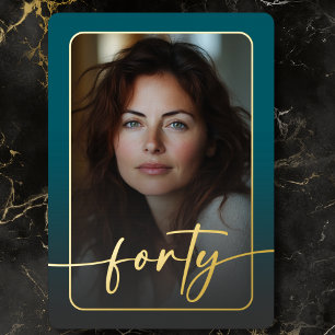 Invitation En Aluminium Photo minimaliste moderne Turquoise quarantième an