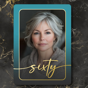 Invitation En Aluminium Photo minimaliste moderne Turquoise Soixantième an