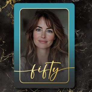 Invitation En Aluminium Photo minimaliste Turquoise moderne Cinquantième a