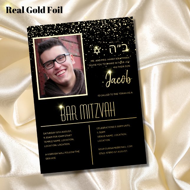Invitation En Aluminium Photo moderne Bar Mitzvah | Bat mitzvah avec HEBRE (Créateur téléchargé)