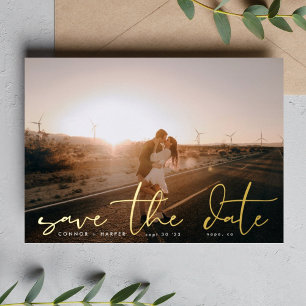 Invitation En Aluminium Photo Moderne Blanc Mariage Or Save The Date