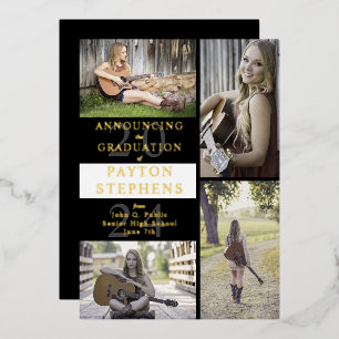 Invitation En Aluminium Photo moderne classique noir   Diplôme blanc