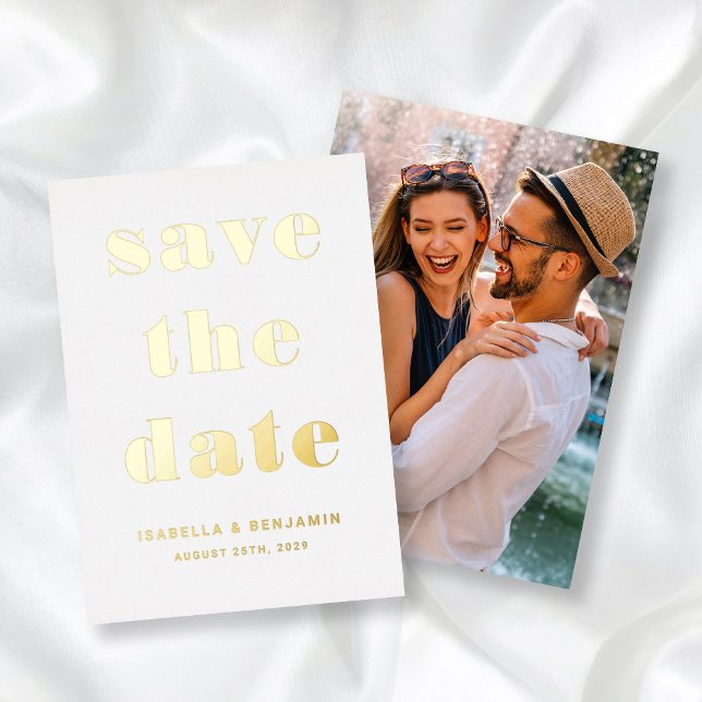 Invitation En Aluminium Photo Moderne Enregistrer La Date Gold Foil Card (Modern Photo Save The Date Gold Foil Card)
