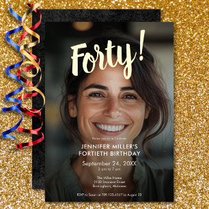 Invitation En Aluminium Photo Moderne & Feuille d'Or 40e Anniversaire