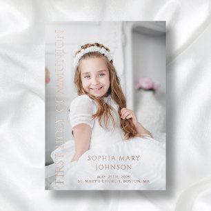 Invitation En Aluminium Photo moderne fille Première Sainte Communion Rose