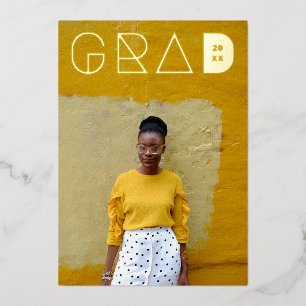 Invitation En Aluminium Photo Moderne Lettres Grad Gold Foil Graduation