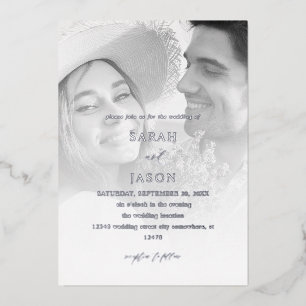Invitation En Aluminium Photo moderne noir et blanc 7 Mariage vertical 