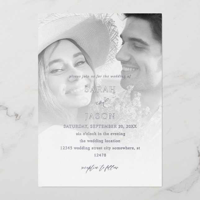 Invitation En Aluminium Photo moderne noir et blanc 7 Mariage vertical (Recto)