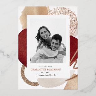 Invitation En Aluminium Photo Moderne Rose Gold Foil Enregistrer la date
